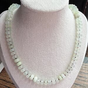 17.75" Beaded Gemstone Necklace, New Jade & Garnet, Green, Burgundy, Silver
